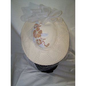 Sonni Vintage Hat Sequins Bow Netting Cream